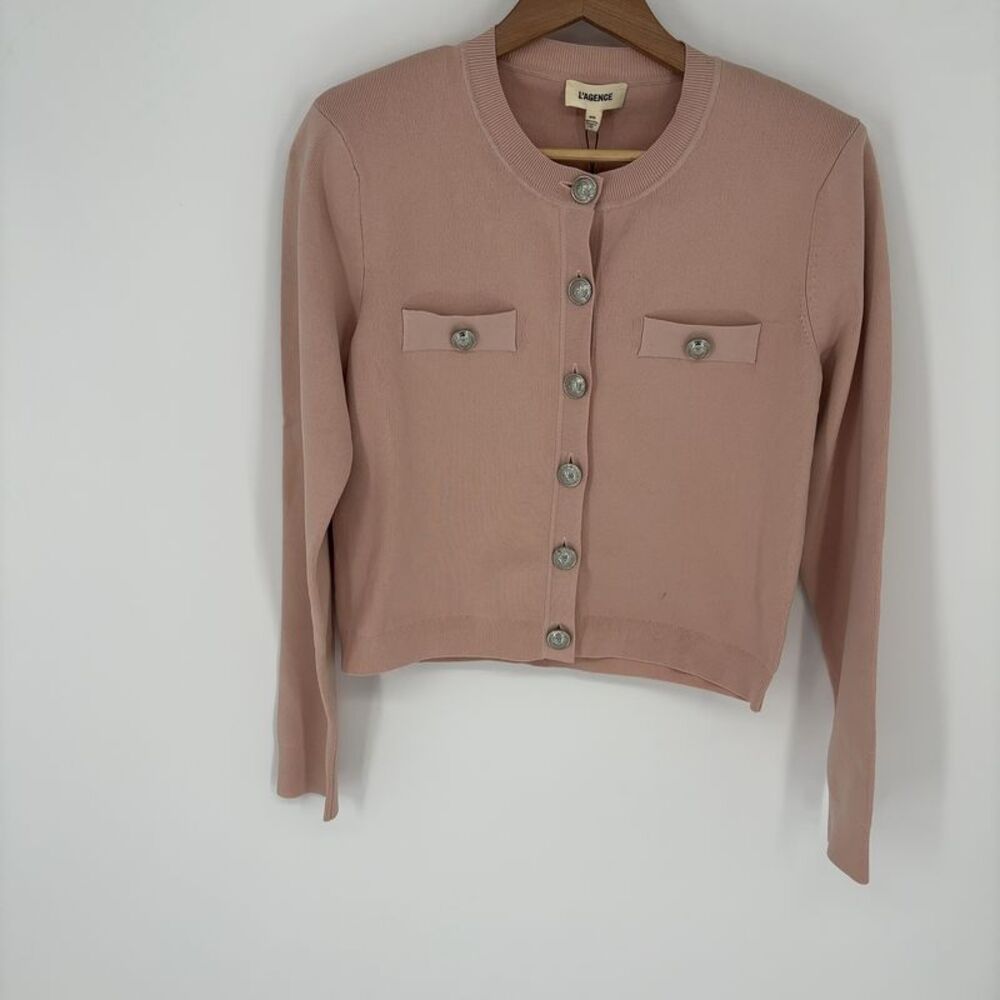 L'AGENCE Petal Pink Knit Cropped Cardigan Jacket